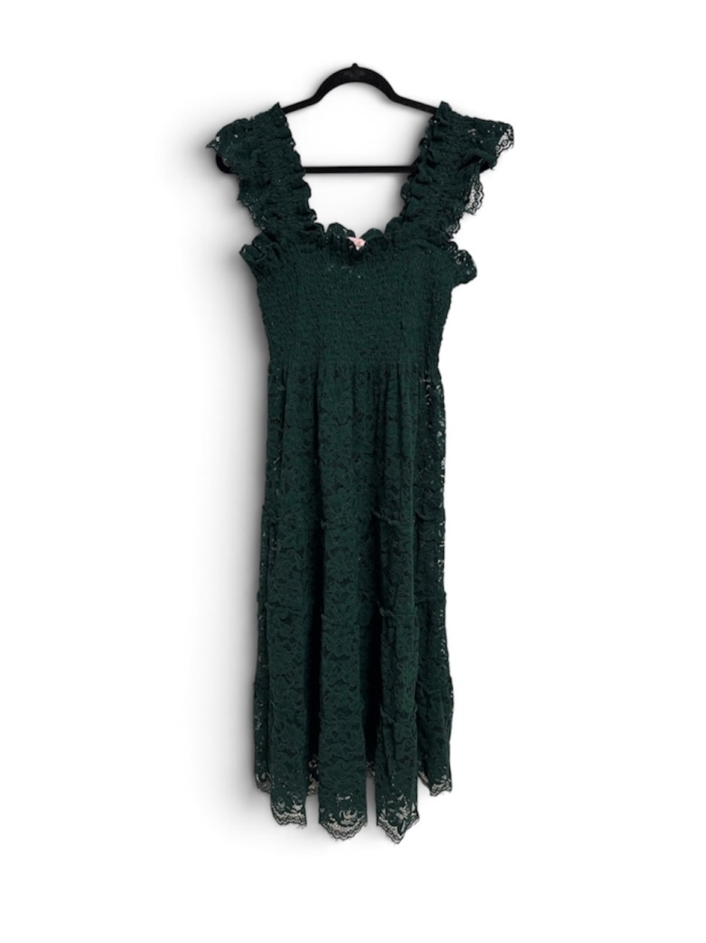 Hill House Nap Dress Dark Green Lace Midi Dress with Ruffled Straps size S